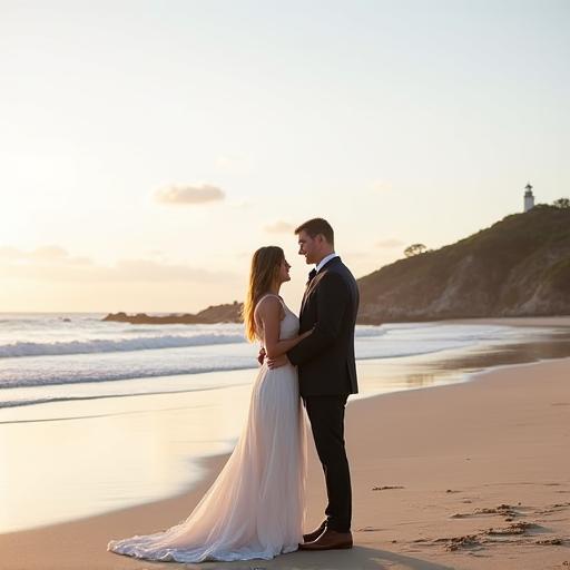 A couple exchanging vows on a secluded beach in Byron Bay.